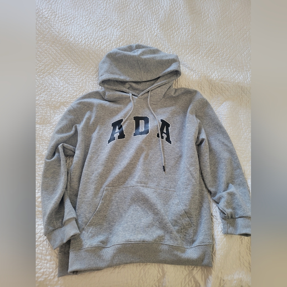 ADANOLA ADA Logo Oversized Hoodie Grey Athleisure Minimalist Sweatshirt EUC L - Picture 4 of 5